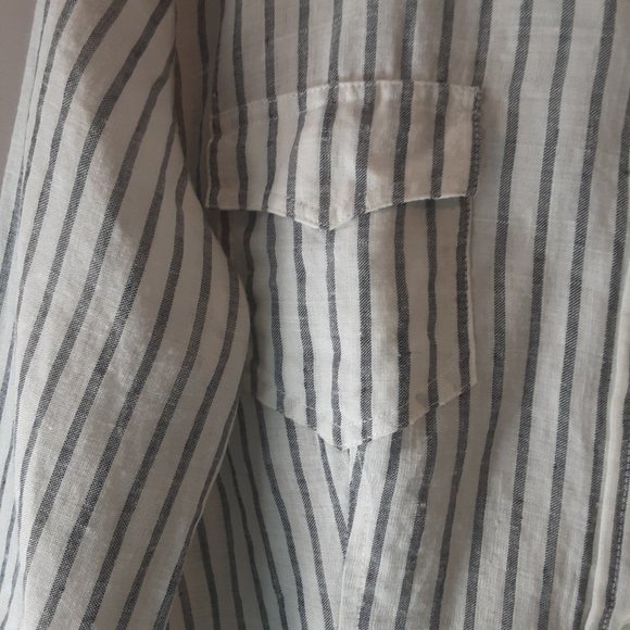 Puli 100% Linen White Grey Pinstripe Button Up Shirt Blouse, Size Large - Picture 4 of 13